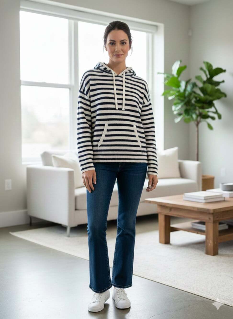 Soft Luxurious Relaxed Fit persian striped Aqua Cashmere Black and white Sz-XS